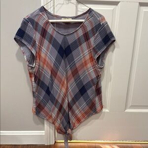 Cloth & Stone Blue Asymmetrical Tie Front Blouse